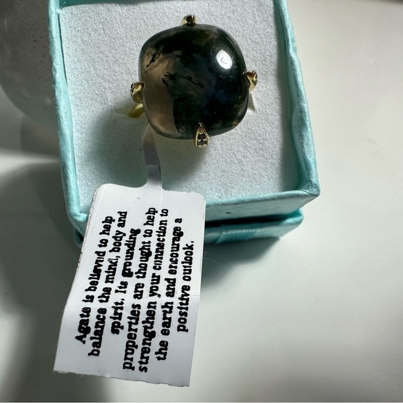 Moss Agate 14k Gold Plated 925 Sterling Silver Ring Size 7 NEW WITH TAGS - Picture 3 of 6